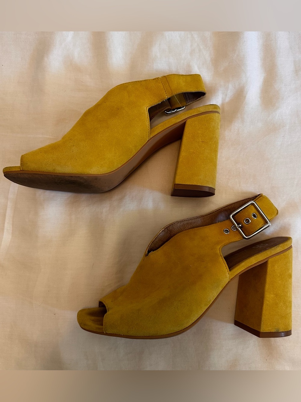 Brass Plum (BP) Yellow Suede Block Heel Slingback Sandals 7.5